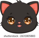 Black Cat Face Cute Kitten Head Vector