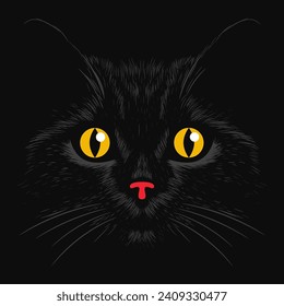 Black cat face. Hand drawn vector sketch. Vector illustration