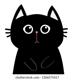 Black cat face head silhouette. Sad kitty kitten. Cute cartoon character. Pet adoption. Adopt me. Flat design style. White background. Isolated. Vector illustration