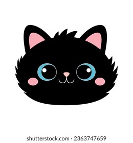 Black cat face head silhouette icon. Kitten with blue eyes. Cute cartoon funny baby character. Funny kawaii animal. Pet collection. Sticker print. Flat design. White background. Isolated. Vector
