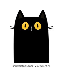 Black cat face head silhouette icon. Kitten with big yellow eyes. Cute cartoon baby character. Funny kawaii animal. Pet collection. Childish style. Flat design. White background. Isolated. Vector