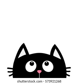 Black cat face head silhouette looking up. Cute cartoon character. Kawaii animal. Baby card. Pet collection. Flat design style. White background. Isolated. Vector illustration