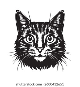 Black Cat Face Illustration  Bold  Stylized Feline Art.
