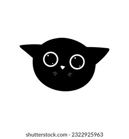 Black Cat Face Illustration. Hand drawn kitten character