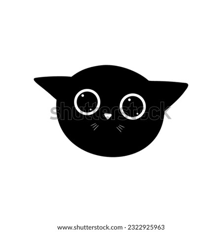 Black Cat Face Illustration. Hand drawn kitten character
