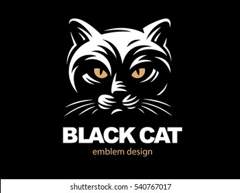 Black cat face logo - vector illustration, emblem design