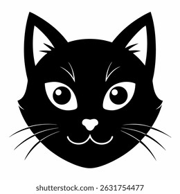 Black cat face vector icon on white background.