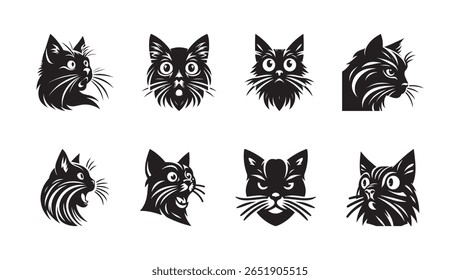 Black cat faces with expressive eyes and open mouths feline animal