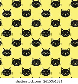 Black cat faces on a yellow background	