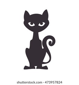 black cat feline halloween icon front view vector illustration