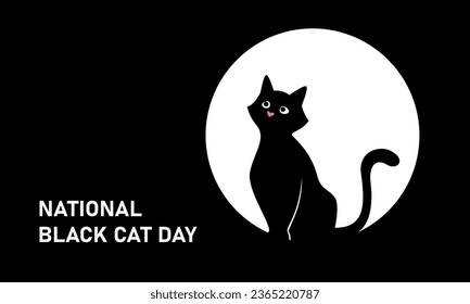 Black cat, feline. National Black Cat Day. Vector banner on a black background