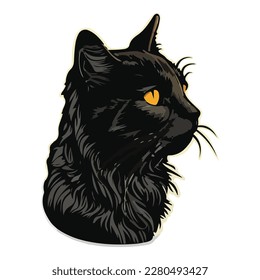 Black Cat Flat Icon Isolated On White Background