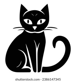 Black Cat Flat Icon Isolated On White Background