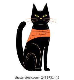 Black cat flat style. Halloween concept. Character for halloween. 