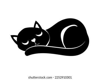 black cat - flat vector cute black pussy cat silhouette cartoon