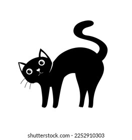 black cat - flat vector cute black pussy cat silhouette cartoon