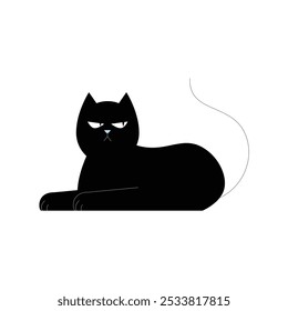 Black Cat In Flat Vector Illustration Symbolizing Mystery, Superstition, And Halloween Spirit, Isolated On White Background