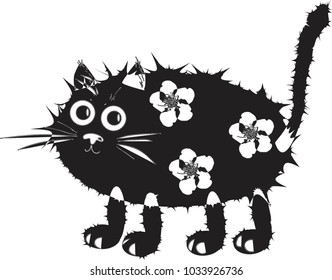 Black cat with flowers on the body