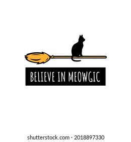 black cat flying broom loose fit art best design vector illustration for use in design and print poster canvas