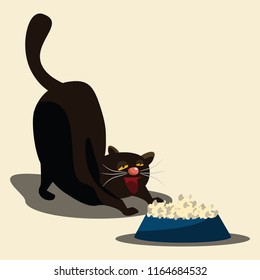 black cat and food vector illustration 