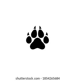 black cat footprint with claw.  icon isolated on white. Vector flat illustration.  icon with kitty paw trace, footstep. Pet's shop, grooming. Pet hair salon Animal protection, care concept. 