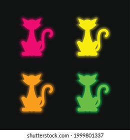 Black Cat four color glowing neon vector icon
