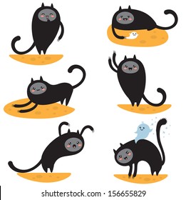 black cat in four poses