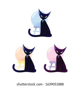 The black cat in front of a magic ball