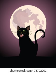 black cat in front of the moon