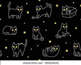 Black cat galaxy seamless pattern