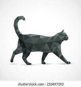 Black cat from geometric elements - vector illustration