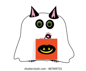 Black Cat Ghost With Treat Bag