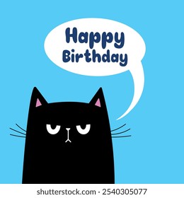 Tarjeta de regalo de gato negro con texto "FELIZ CUMPLEAÑOS" . Para invitaciones de cumpleaños. Para volantes, carteles, Anuncios, folletos, publicaciones en redes sociales, eventos y portadas de páginas. Ilustración vectorial EPS 10