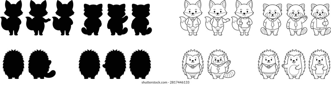 Black cat and girl characters in various poses and expressions animal kitten