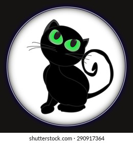 Black cat glowing eyes vector background