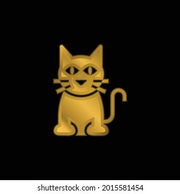 Black Cat gold plated metalic icon or logo vector