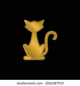 Black Cat gold plated metalic icon or logo vector