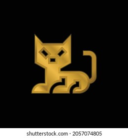 Black Cat gold plated metalic icon or logo vector