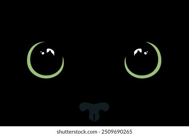 Gato preto com olhos verdes de perto. Fundo da face do gato. Ilustração vetorial