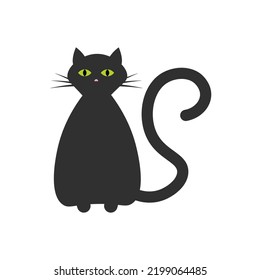 Black cat with green eyes for Halloween design.
