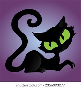 Black cat with green eyes for Halloween.
Happy Halloween banner or party invitation. Vector illustration.