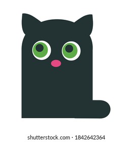 Black cat, with green eyes, icon. Illustration.