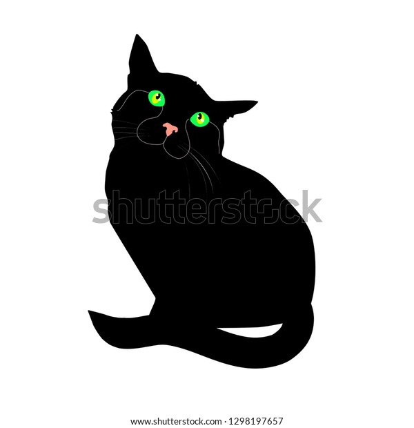 Black Cat Green Eyes Pink Nose Stock Vector (Royalty Free) 1298197657