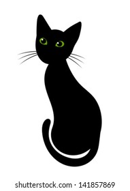 Black cat with green eyes. Vector illustration