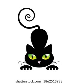 Gato negro con imagen vectorial de ojos verdes