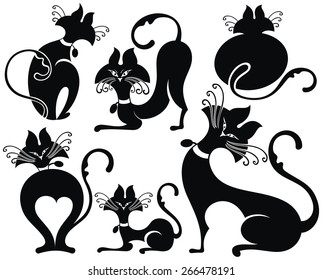 Black Cat with Green Eyes Vector Illustration