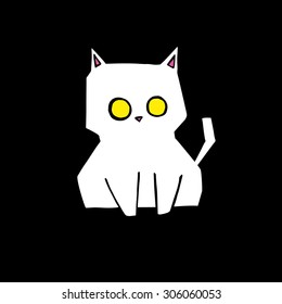 Black Cat with Green Eyes Vector Illustration