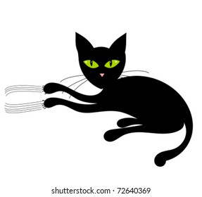 Black cat with green eyes. Vector illustration
