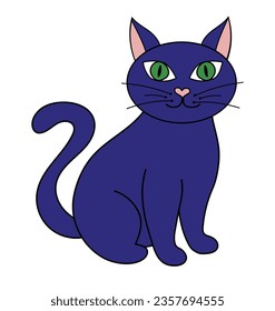 Black cat with green eyes. Witch Halloween animal. Vector Flat illustration.