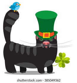 Black cat with green hat. Congratulations to the St. Patrick's Day.